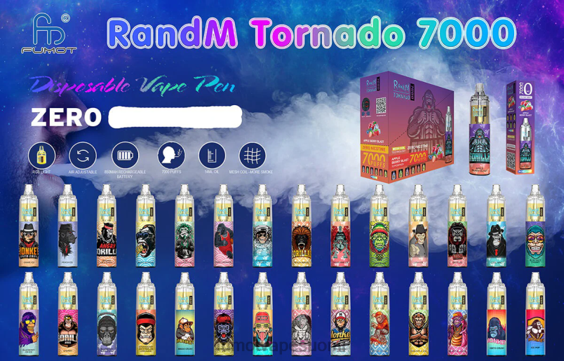 Fumot Flavours | mansikka rypäleen 8X48Z540 7000 kertakäyttöinen vape kynä 0% - 14ml (1 kpl) Fumot Tornado