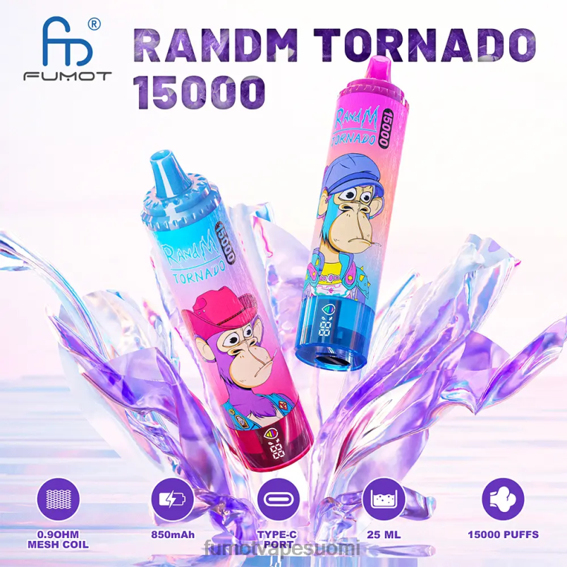 Fumot Flavours | punaista energiajäätä 8X48Z180 15 000 kertakäyttöistä vape - 25 ml (1 kpl) Fumot Tornado