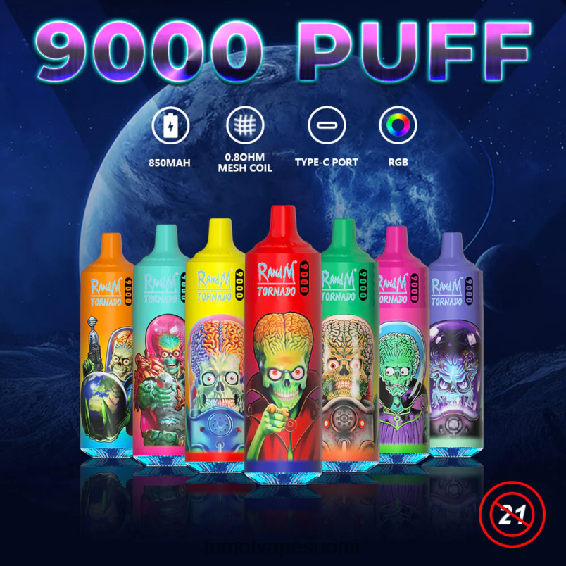 Fumot Flavours | rehevä jää 8X48Z10 9000 kertakäyttöinen vape kynä - 18ml (1 kpl) Fumot Tornado