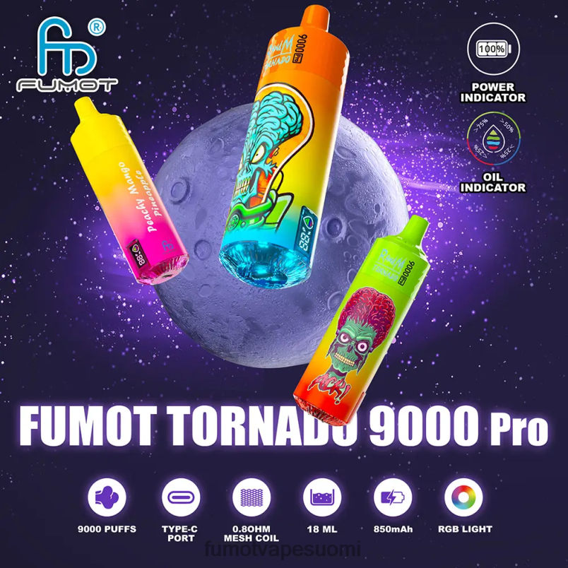 Fumot Vape Best Flavour | sininen razz kush 8X48Z204 9000 pro kertakäyttöinen vape - 18 ml (1 kpl) Fumot Tornado