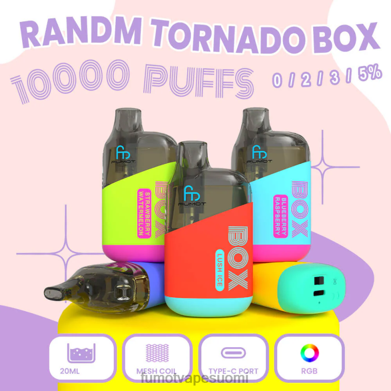 Fumot Puff | bingo-ihastus 8X48Z363 10000 kertakäyttöinen vape pod box - 20ml (1 kpl) Fumot Tornado